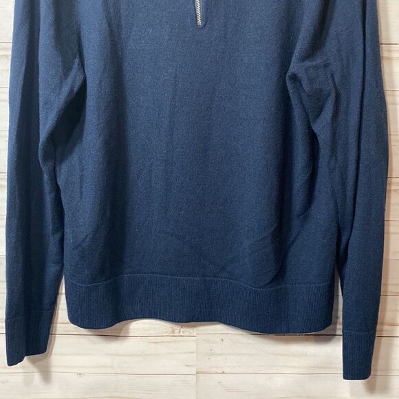 J Crew Blue Merino Wool Blend Quarter Zip Pullover Mock Neck Sweater - Picture 12 of 16